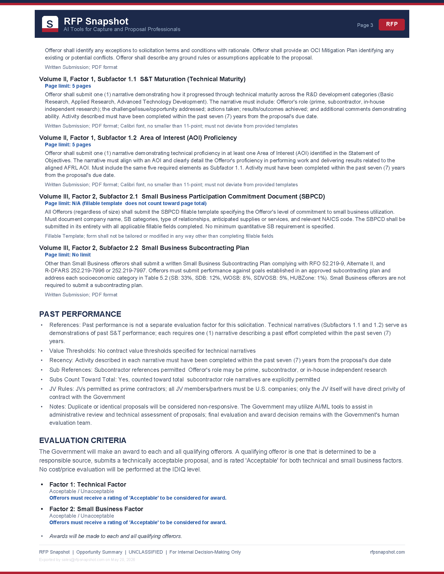 AMAC IDIQ Snapshot Page 3: Proposal requirements and evaluation criteria