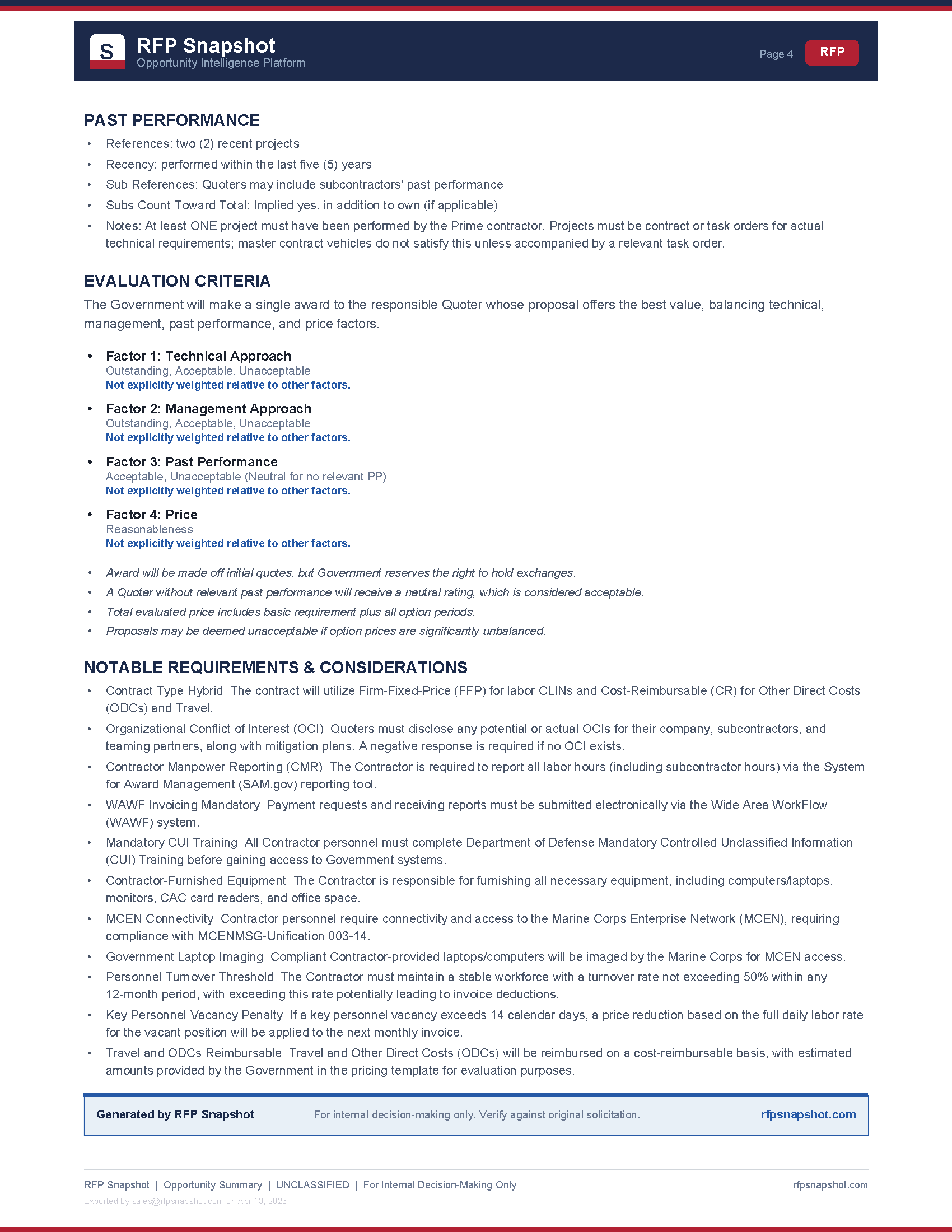 MCICOM Snapshot Page 4: Notable requirements and considerations
