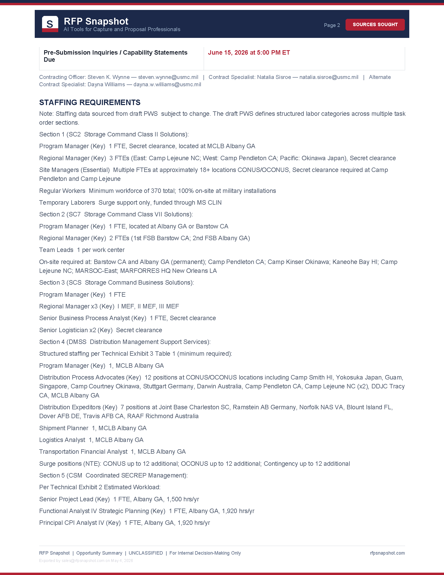 MFSC-FMF Snapshot Page 2: Staffing requirements across SC2, SC7, SCS, DMSS, CSM