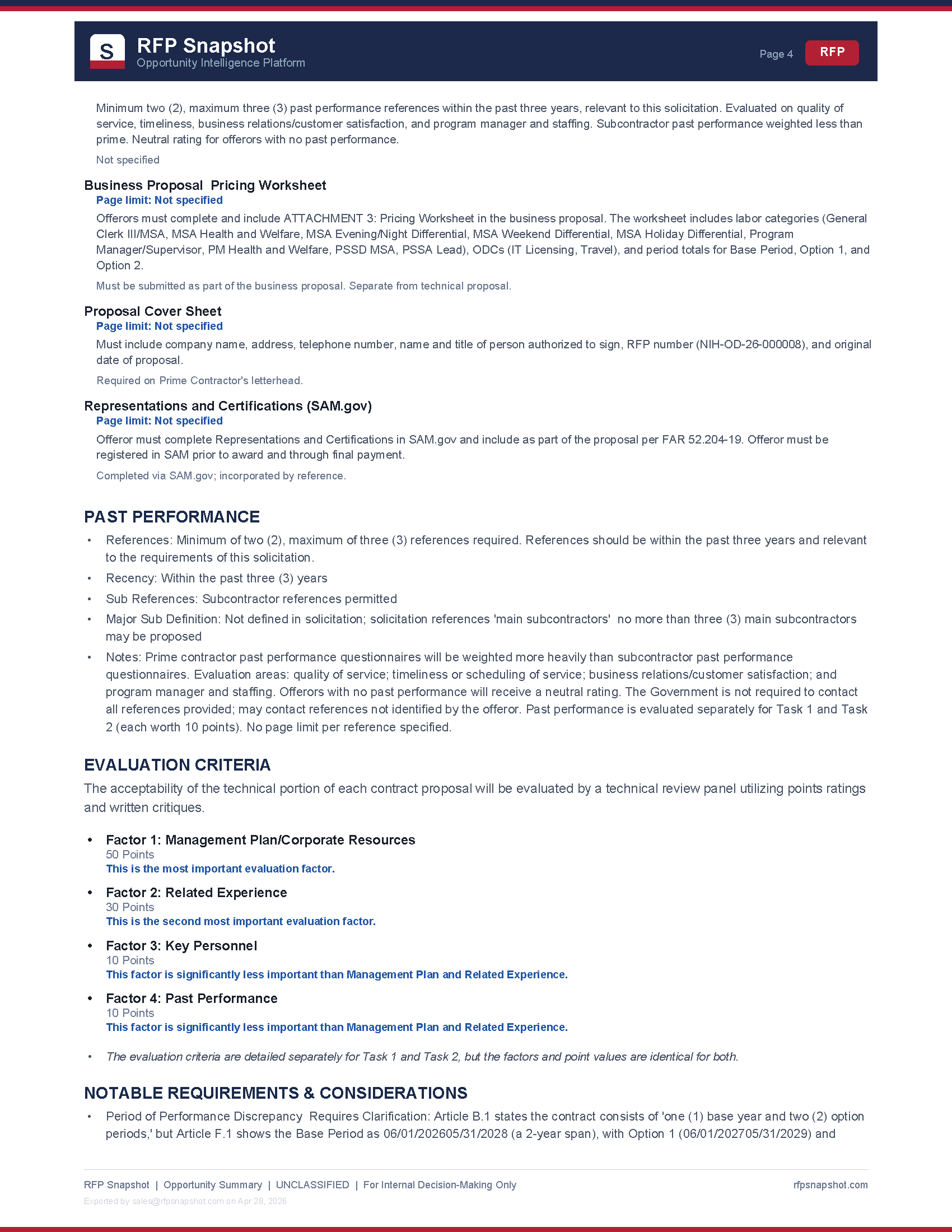 NIH MSA Snapshot Page 4: Past performance and evaluation criteria