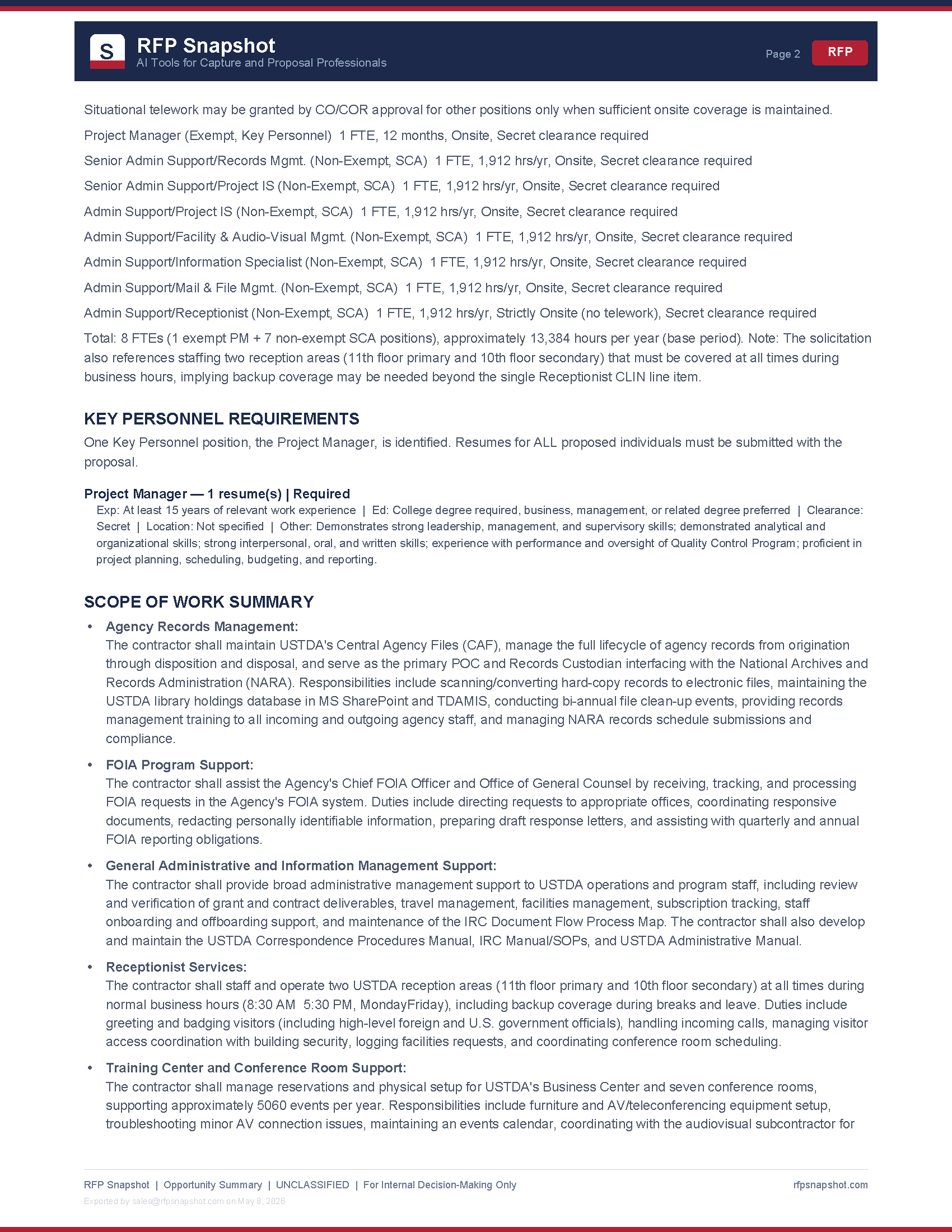 USTDA IRC Snapshot Page 2: Staffing requirements and key personnel